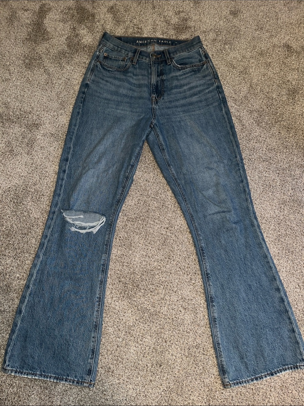 American Eagle Outfitters Distressed Dark Blue Flare Jeans